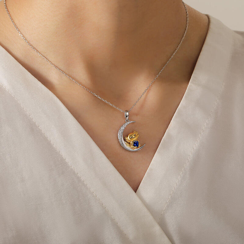 Jeulia Luna Astra Custom Moonlit Axolotl Heart Birthstone Necklace