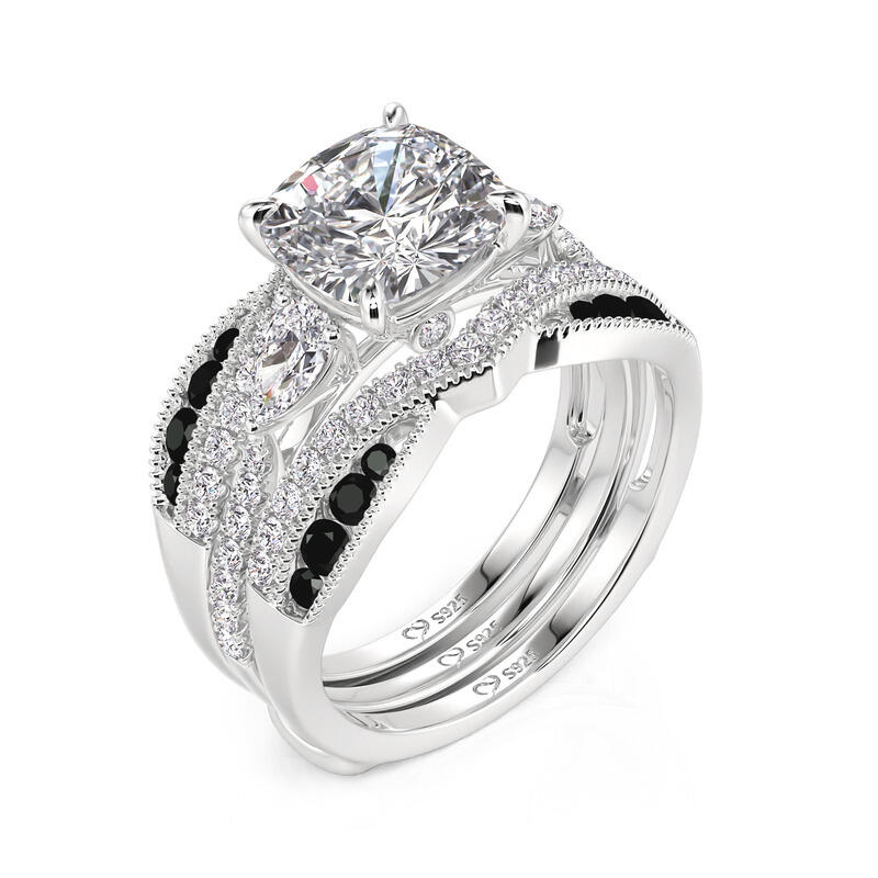 Jeulia スリーストーン リングセット ツートーン ボウ ツイステッド エンハンサー付き