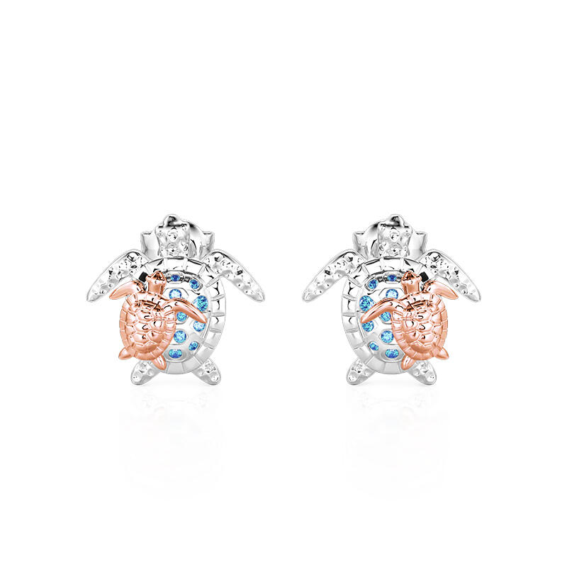 Jeulia Two Tone Parent and Child Turtle Earrings