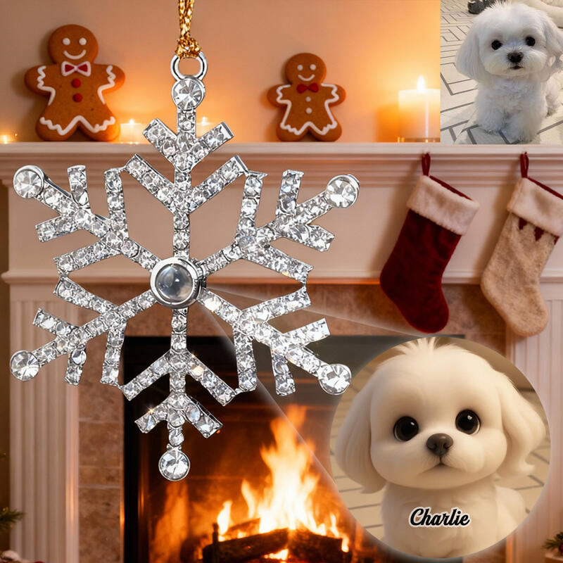 Personalized Snowflake Projection Pendant with Customized Cartoon Photo and Name Christmas Gift