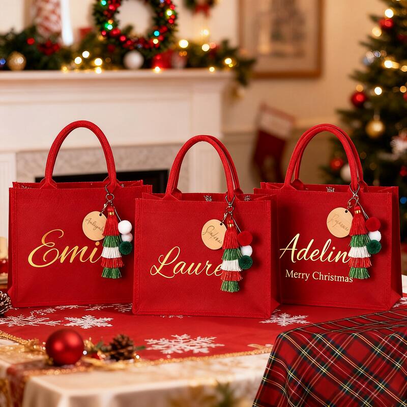 Bolsa de regalo de Navidad personalizada con nombre personalizado. Regalo exquisito para la mejor familia.