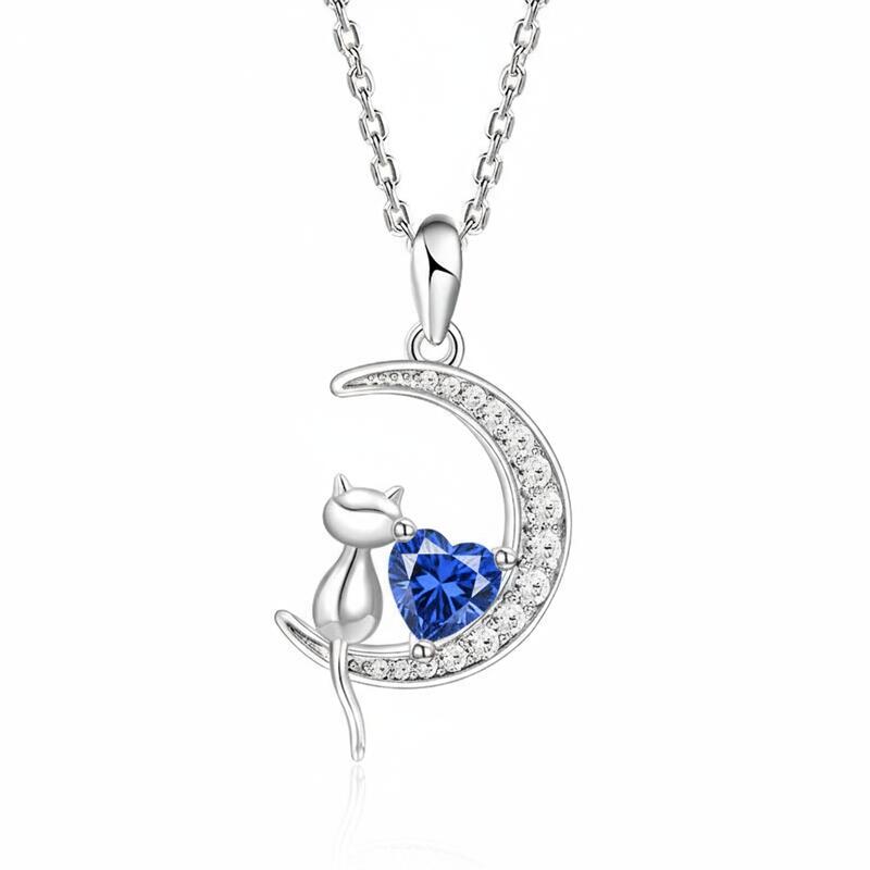 Jeulia 誕生石付きキャット＆ハート・ムーン・ネックレス
