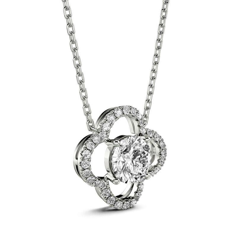 Jeulia Four Leaf Clover Round Cut Sterling Silver Necklace
