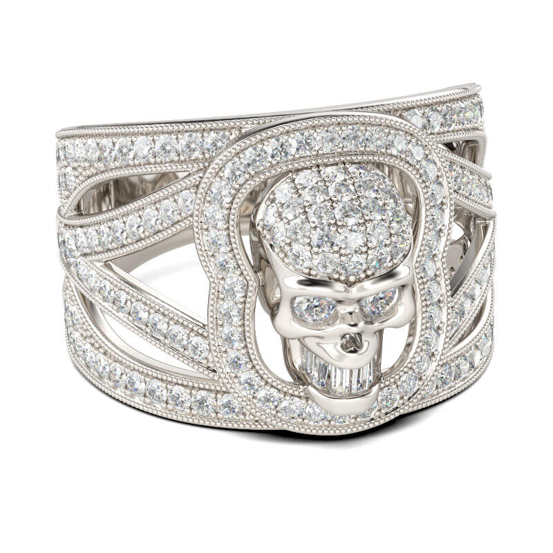 Jeulia Round Cut Sterling Silver Skull Ring