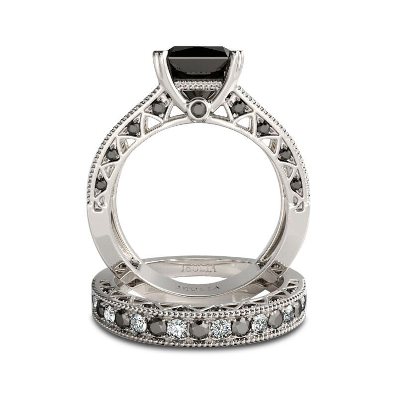 Jeulia Princess Cut Sterling Silver Ring Set