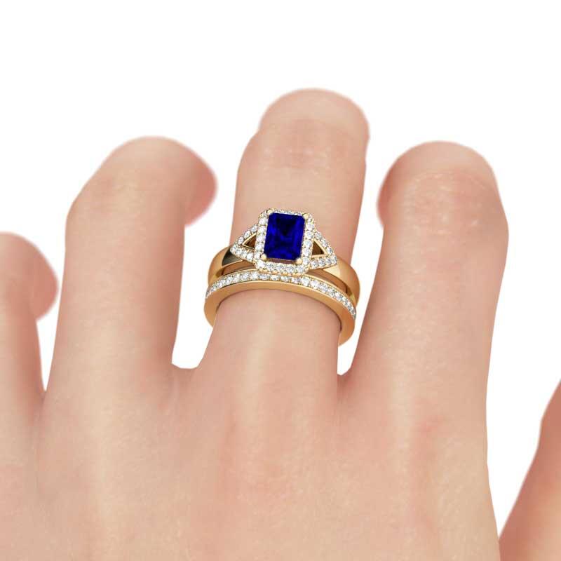 Jeulia Halo Radiant Cut Sterling Silver Ring Set