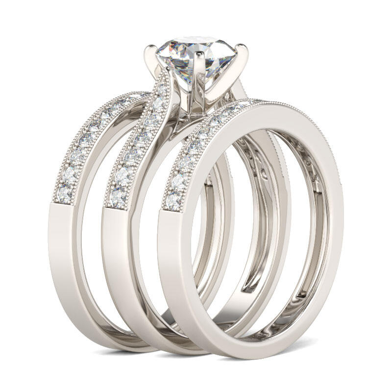 Jeulia 3PC Round Cut Sterling Silver Ring Set
