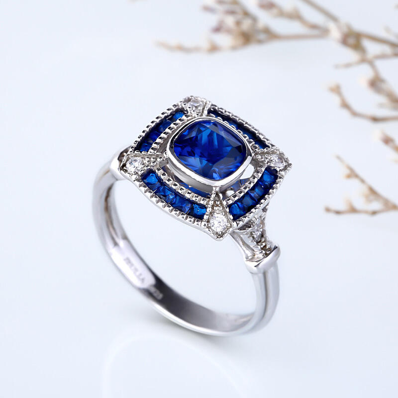 Jeulia Halo Cushion Cut Sterling Silver Ring