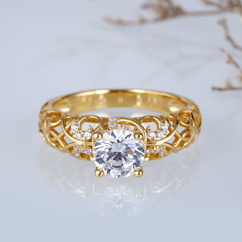 Jeulia Anillo de Compromiso con Tono Dorado de Parra de Talla Redonda de Plata