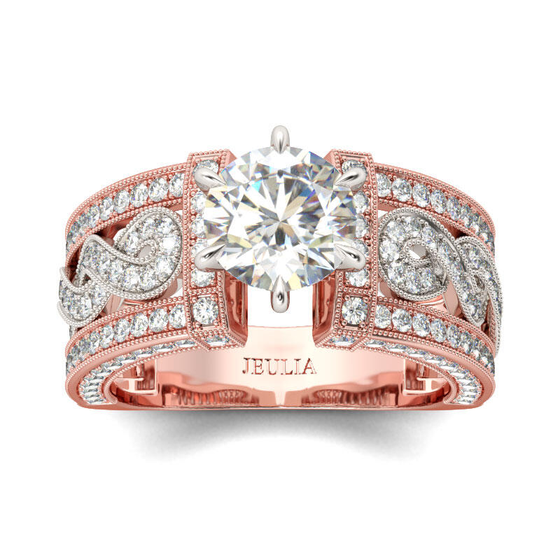 Jeulia Two Tone Twist Round Cut Sterling Silver Ring