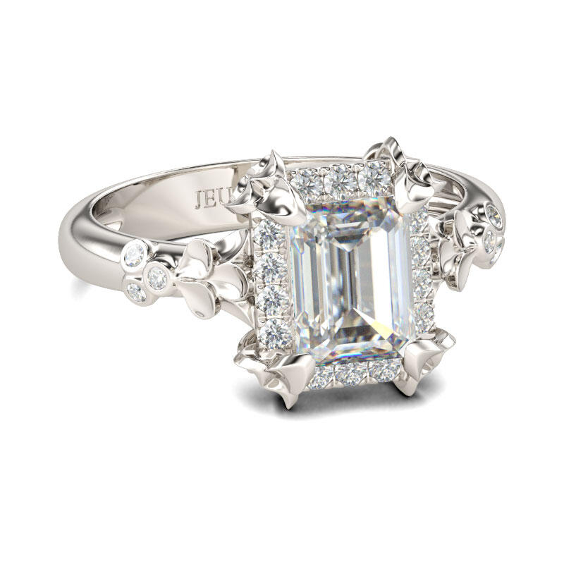 Jeulia Flower Emerald Cut Sterling Silver Ring