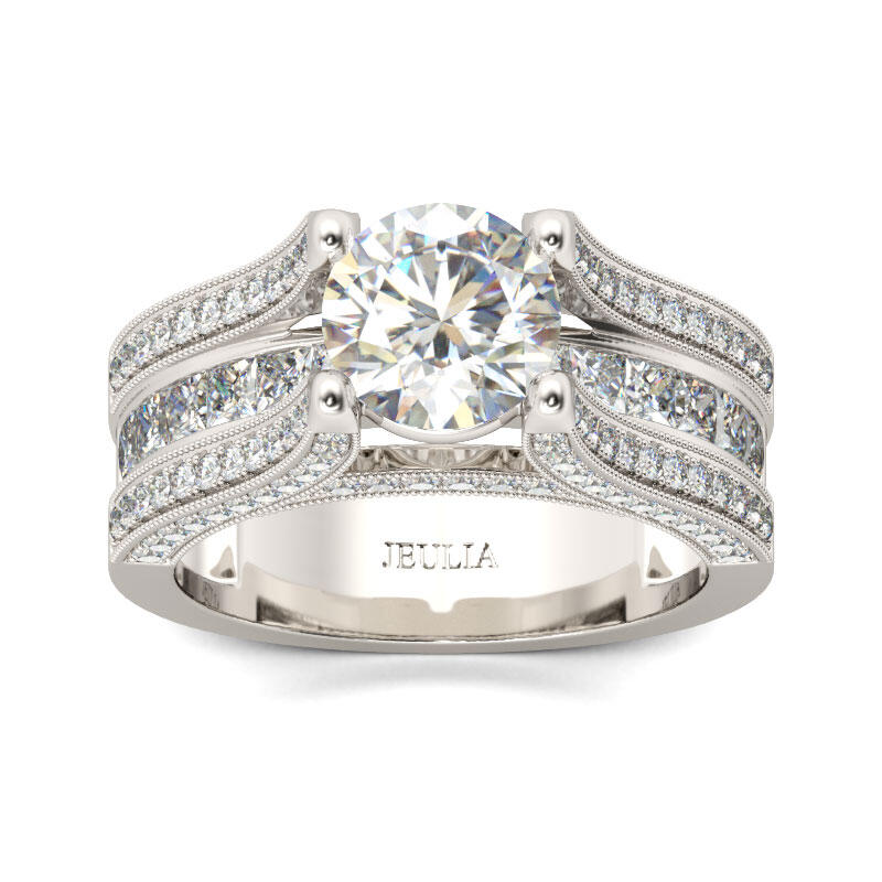 Jeulia Three Side Pave Round Cut Sterling Silver Ring