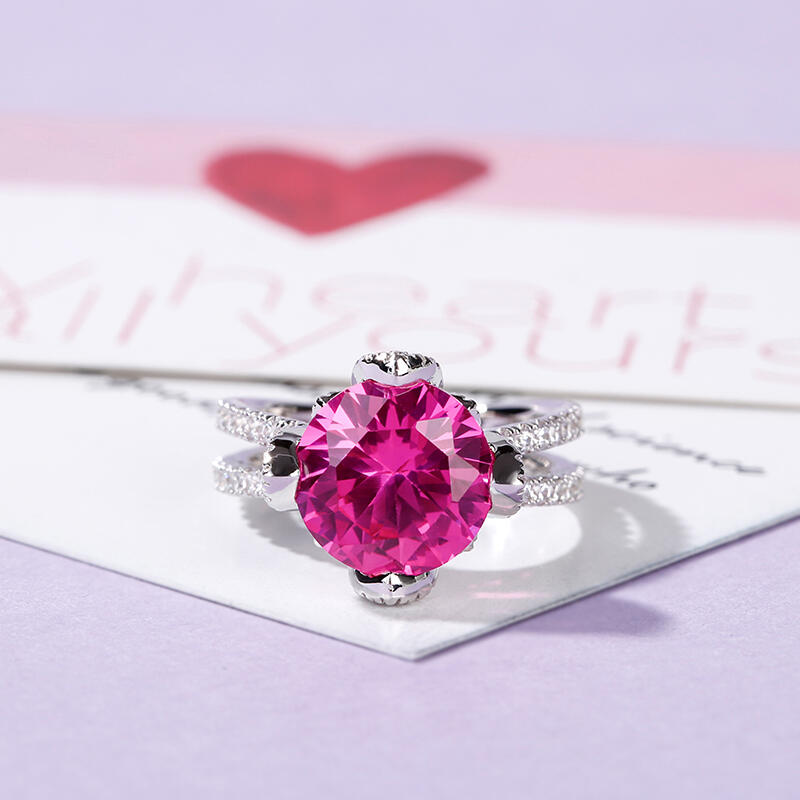 Blommönster Rundslipad Sterling Silverring