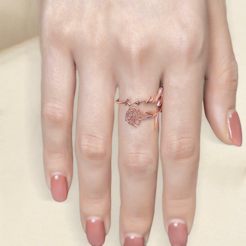 Bague Personnalisée Fleur de Naissance avec Prénom en Argent