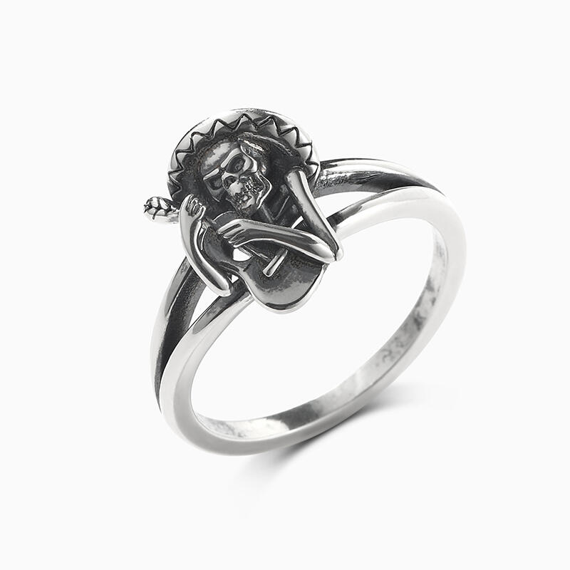 Jeulia Anillo estilo oscuro de calavera y guitarra de plata de ley
