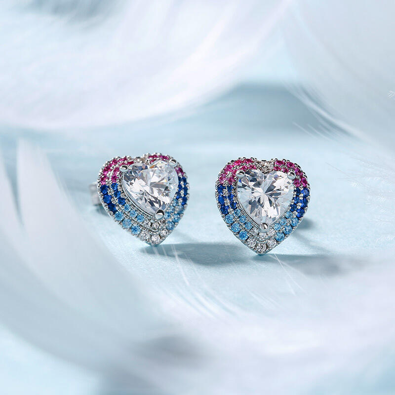 Jeulia Double Halo Heart Cut Sterling Silver Earrings