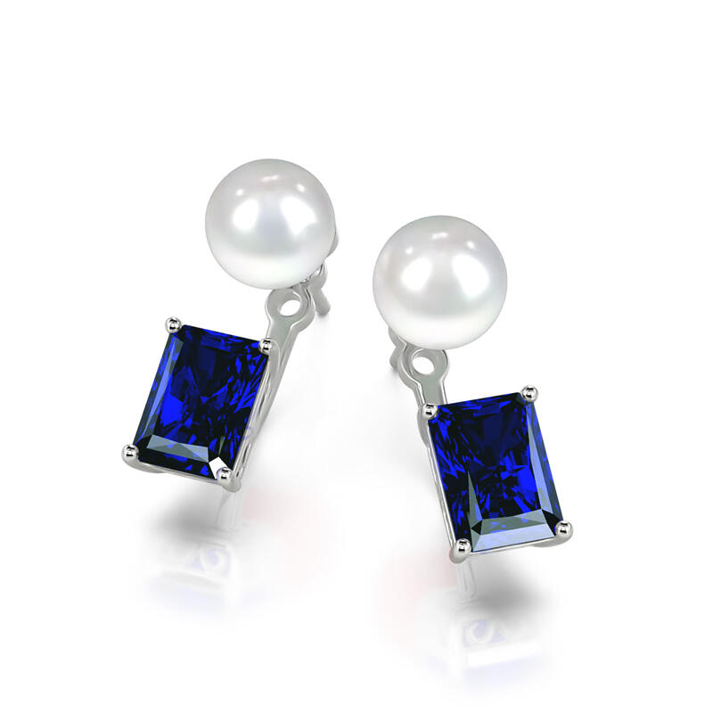 Jeulia Elegant Emerald Cut Cultured Pearl Sterling Silver Earrings