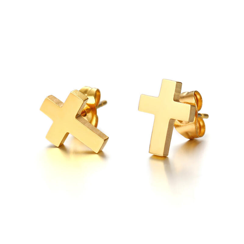 Jeulia Cross Men's Stainless Steel Stud Earrings