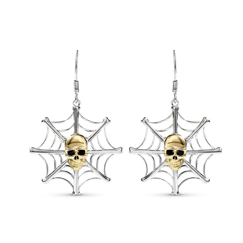 Jeulia "Spider Web" Skull Sterling Silver Earrings