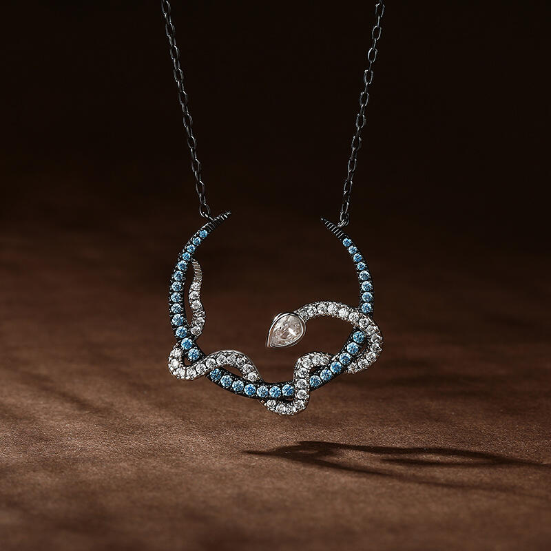 Jeulia "Interwoven Snake with Crescent" Sterling Silver Necklace