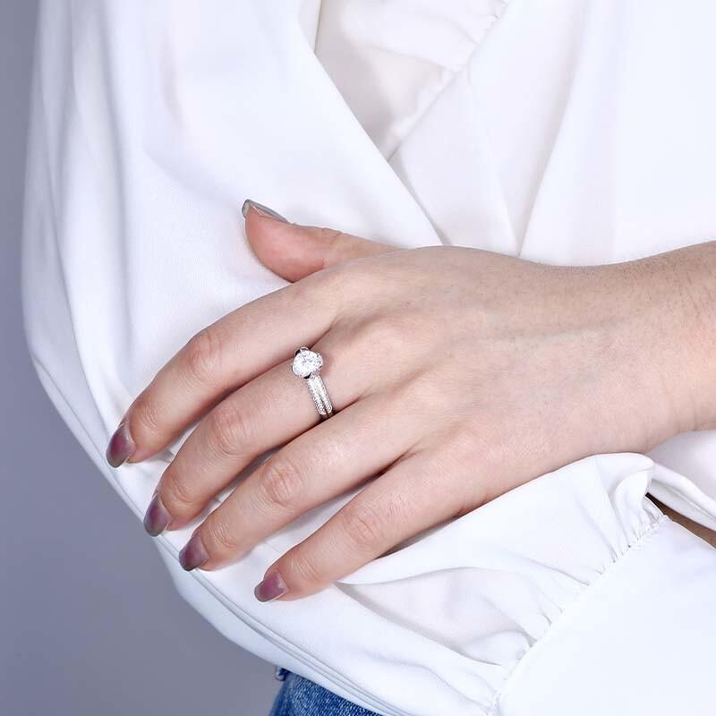 "Perfect Blossom" Round Cut Side Stone Engagement Ring