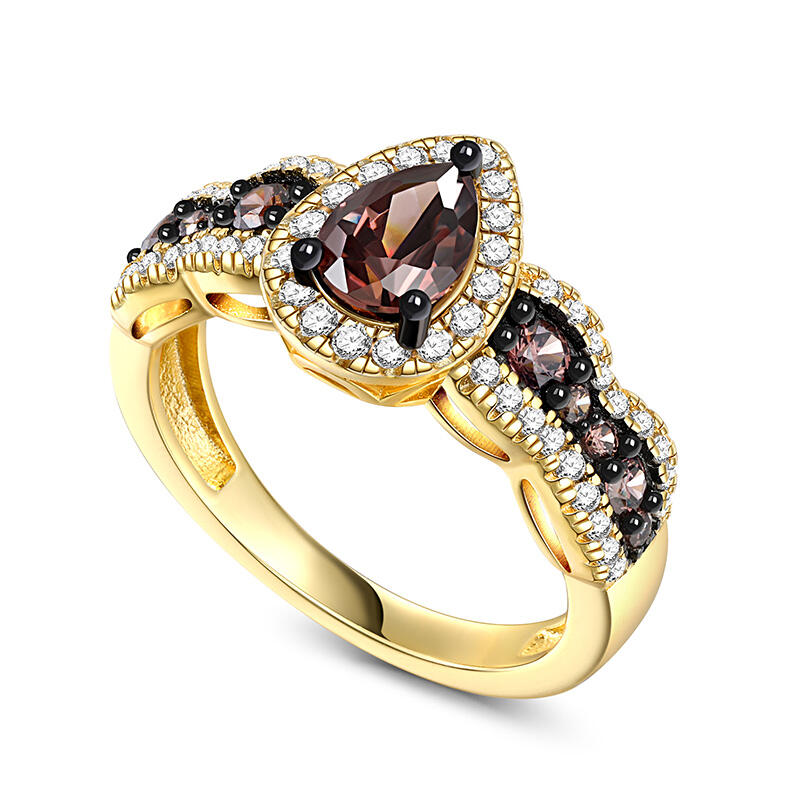 Jeulia Tvåfärgad Halo Päronslipad Sterling Silver Ring