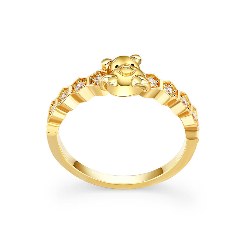 Jeulia "Hidden in Honey" Cartoon Bear Ring Sterling Silver