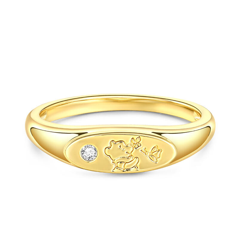 Jeulia Anillo de Plata Esterlina con Sello Ovalado de Oso de Dibujos Animados