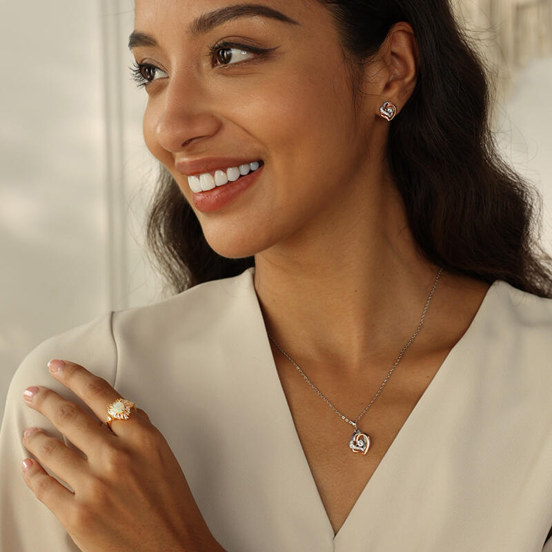 Jeulia Double Heart Sterling Silver Stud Earrings