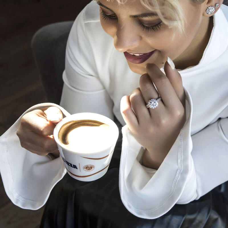 Jeulia Halo Two Tone Round Cut Sterling Silver Ring