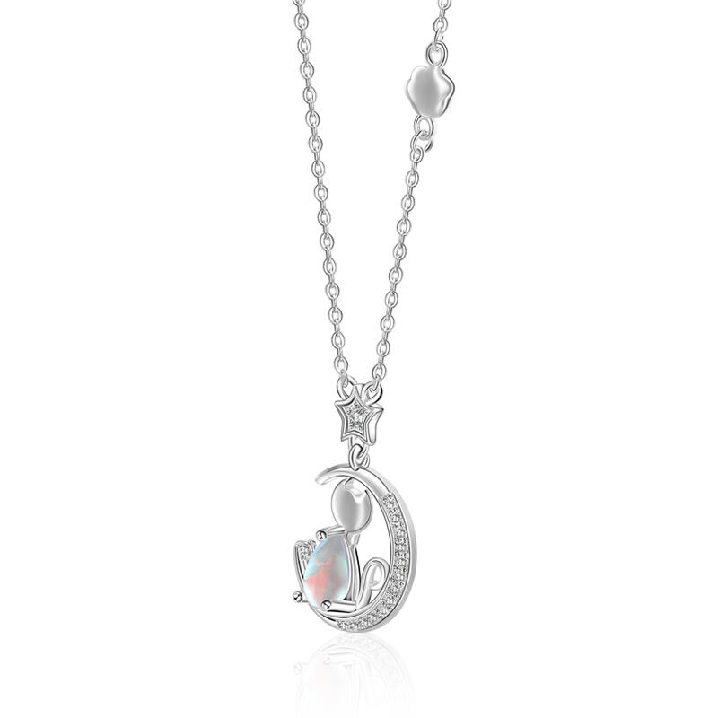 Jeulia Bent Moon Kitten Moonstone Necklace