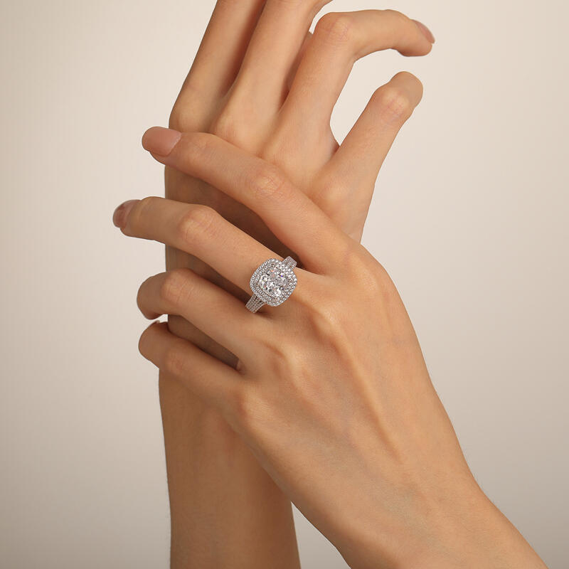 Jeulia Double Halo Square Cushion Cut Engagement Ring