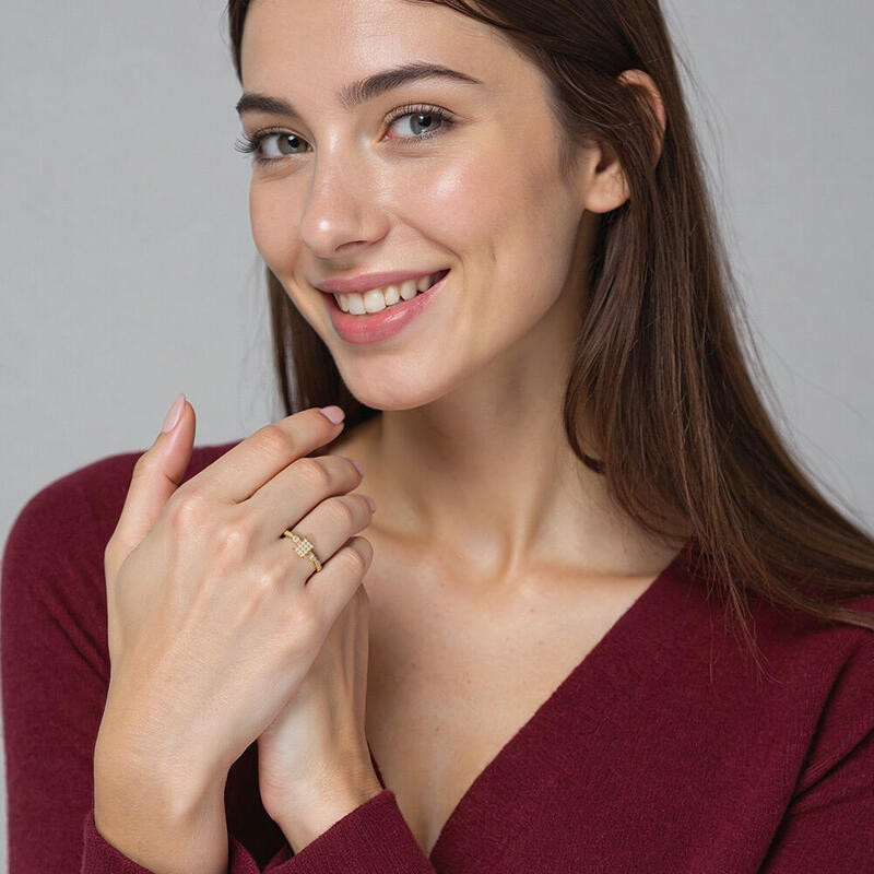 "My Life Partner" Round Cut Cluster Side Stone Engagement Ring