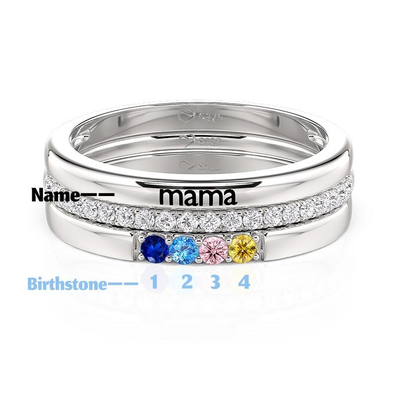 Jeulia Custom Engraved Name Four Birthstone Ring Set 3PCS