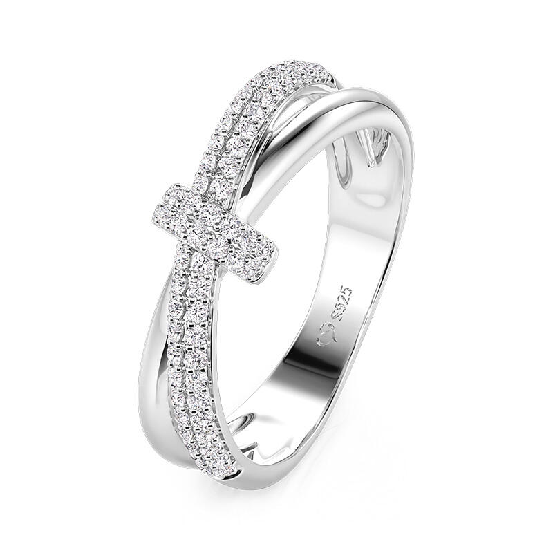Jeulia Crossover Pave Wedding Band for Women Sterling Silver