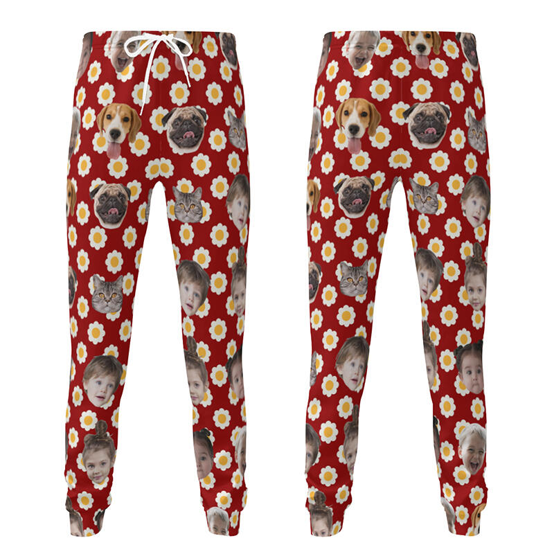 ユニセックス スウェットパンツ 顔写真 フラワー柄デザイン オーダーメイド