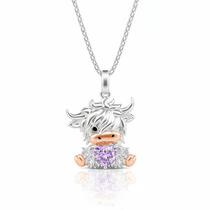 Jeulia Hug Me Custom Highland Cow Necklace with Birthstone