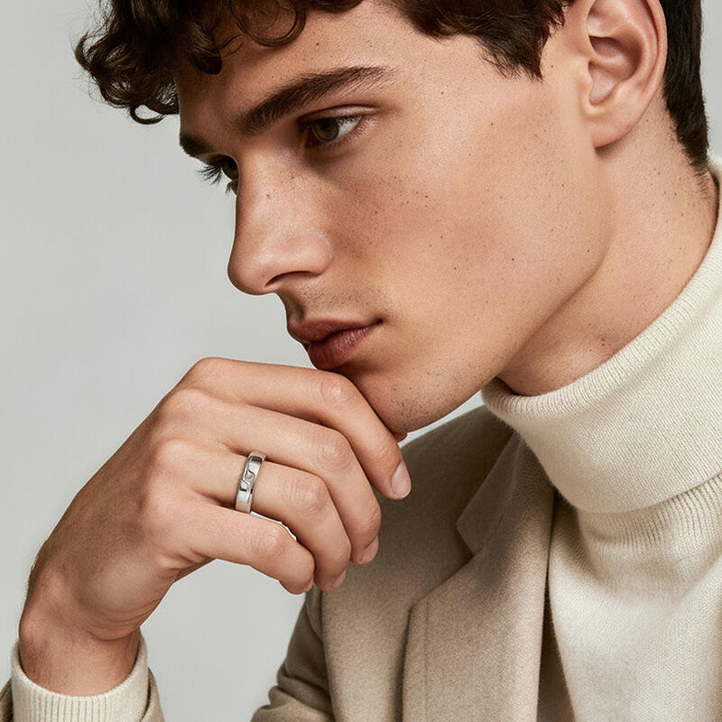 Jeulia Simple Round Cut Men's Wedding Band Sterling Silver