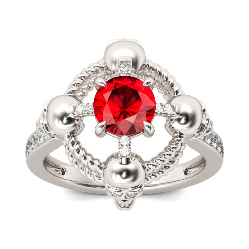 Jeulia Rope Design Round Cut Sterling Silver Skull Ring