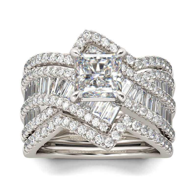 Jeulia Bypass Princess Cut Enhancer Sterling Silver Ring