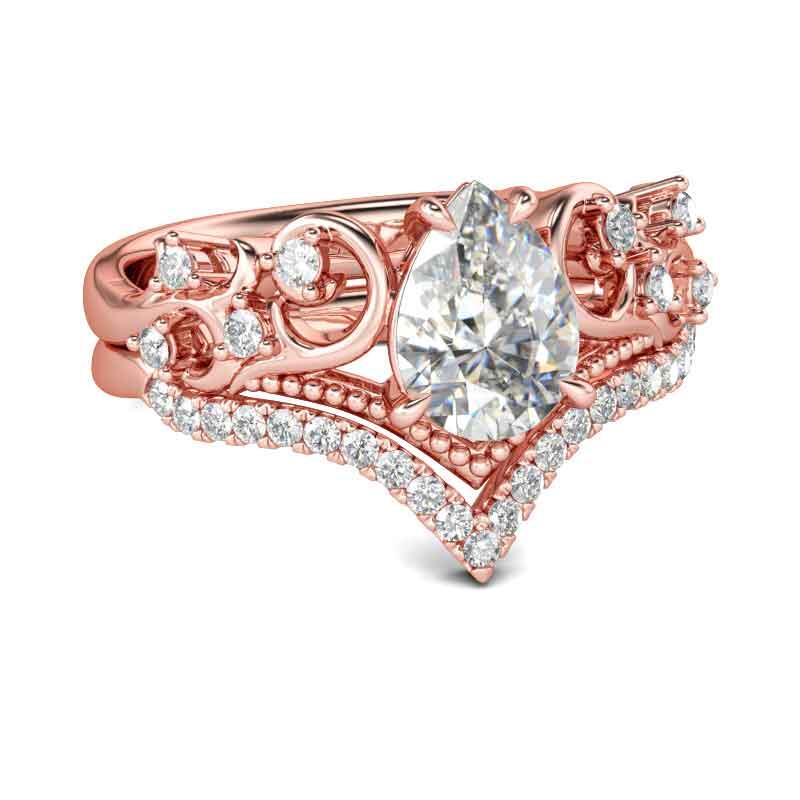 Jeulia Rose Gold Tone Pear Cut Sterling Silver Ring Set