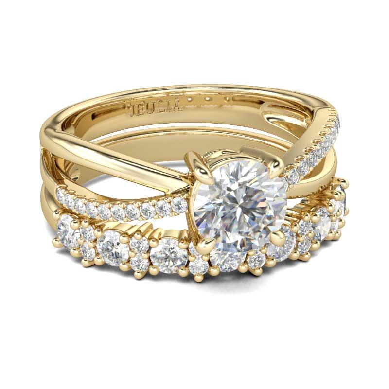 Jeulia Ensemble de Bagues en Argent Sterling Ton Or Coupe Ronde