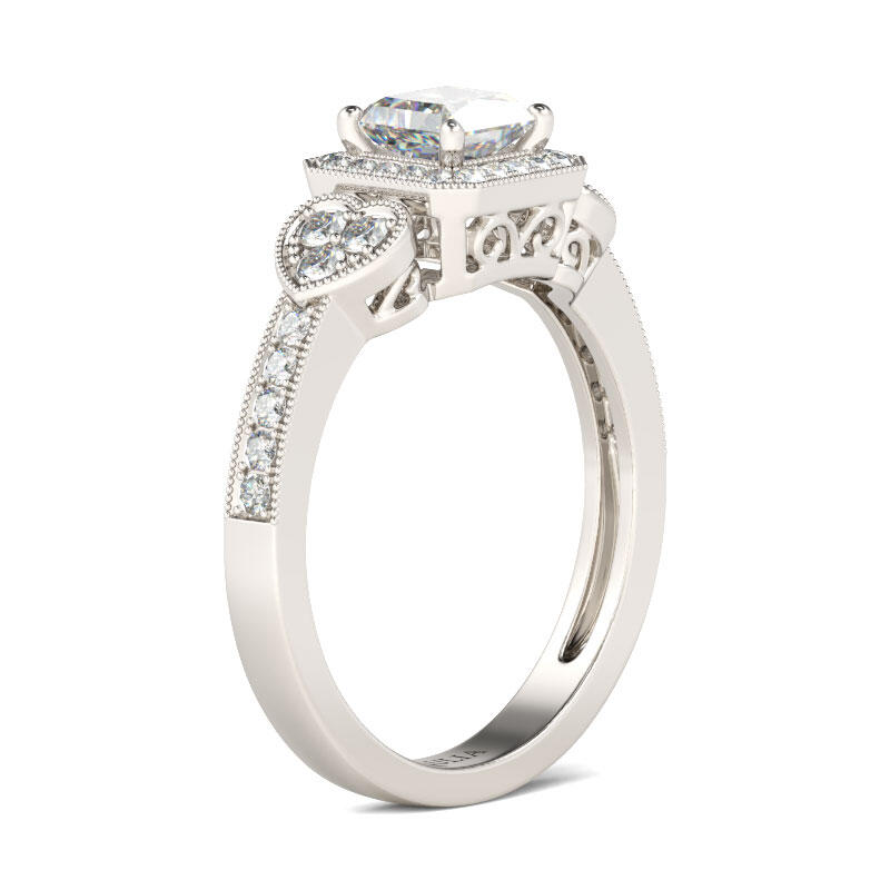 Jeulia Anillo Con Halo De Diseño De Cordiforme De Talla Princesa En Plata De Ley