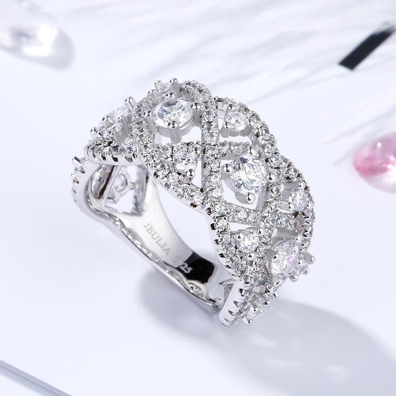Jeulia Intertwined Round Cut Sterling Silver Women's Band
