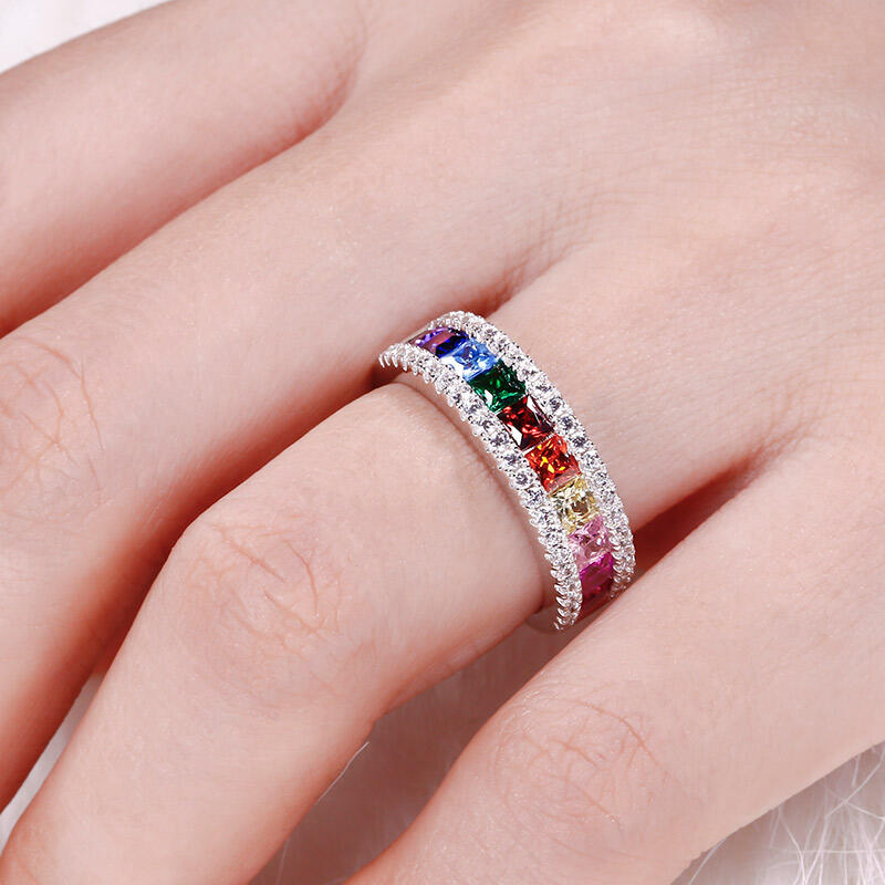 Jeulia Anillo Múlticolor De Plata Esterlina Con Corte Princesa