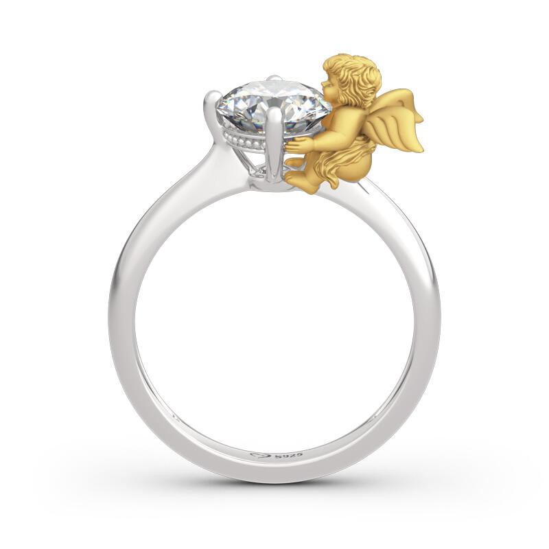 Jeulia anillo de compromiso de ángel con alas lindas de plata corte redondo
