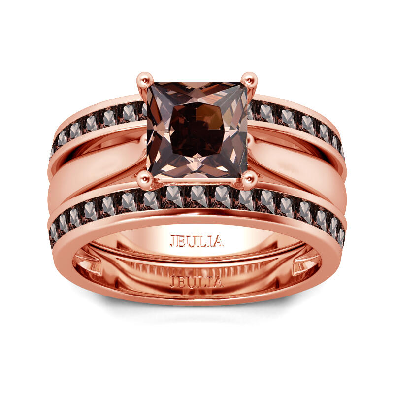 Jeulia Juego de anillos de plata de ley de corte princesa