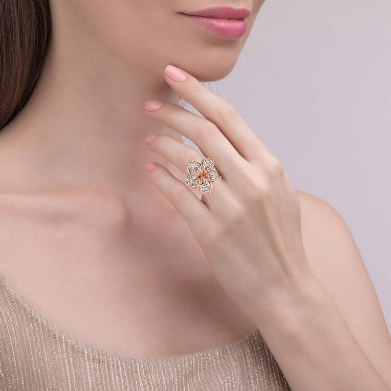 Jeulia "Blooming Flower" Rose Gold Tone Sterling Silver Ring