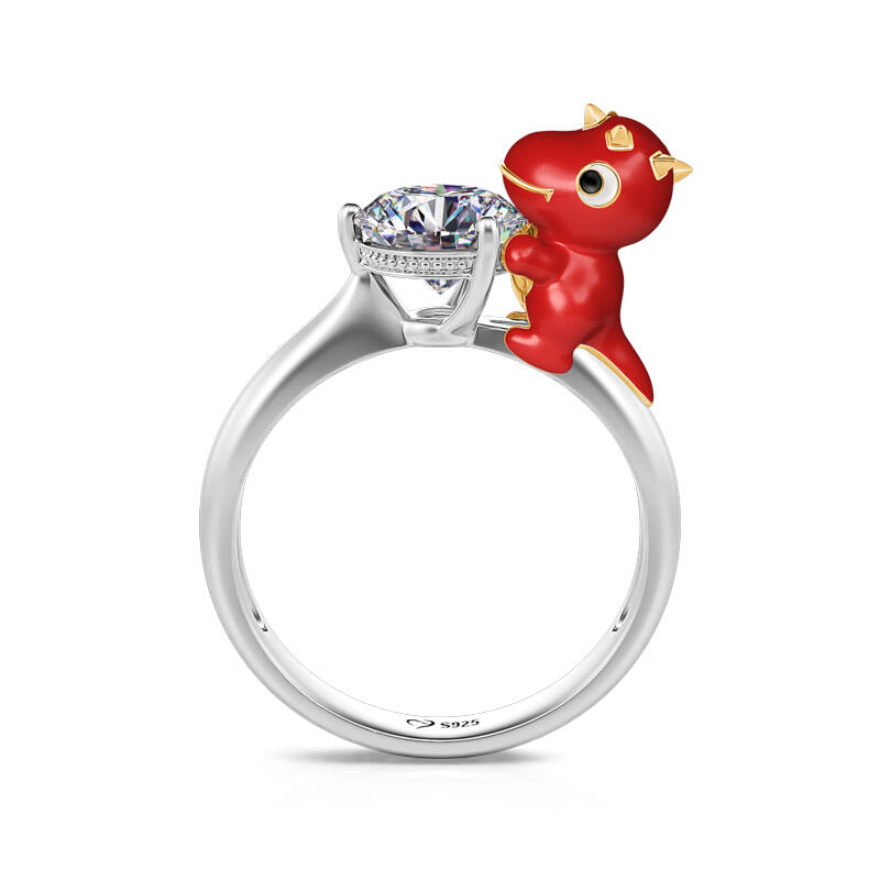 Jeulia Hug Me "Låt oss Spela" Dinosaurie Rundt Skuret  Sterling Silver Ring