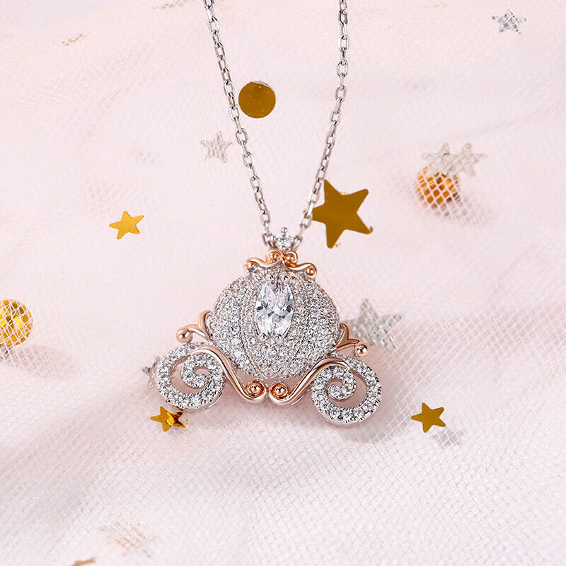 Jeulia "Cinderella's Dream" Pumpkin Carriage Sterling Silver Necklace
